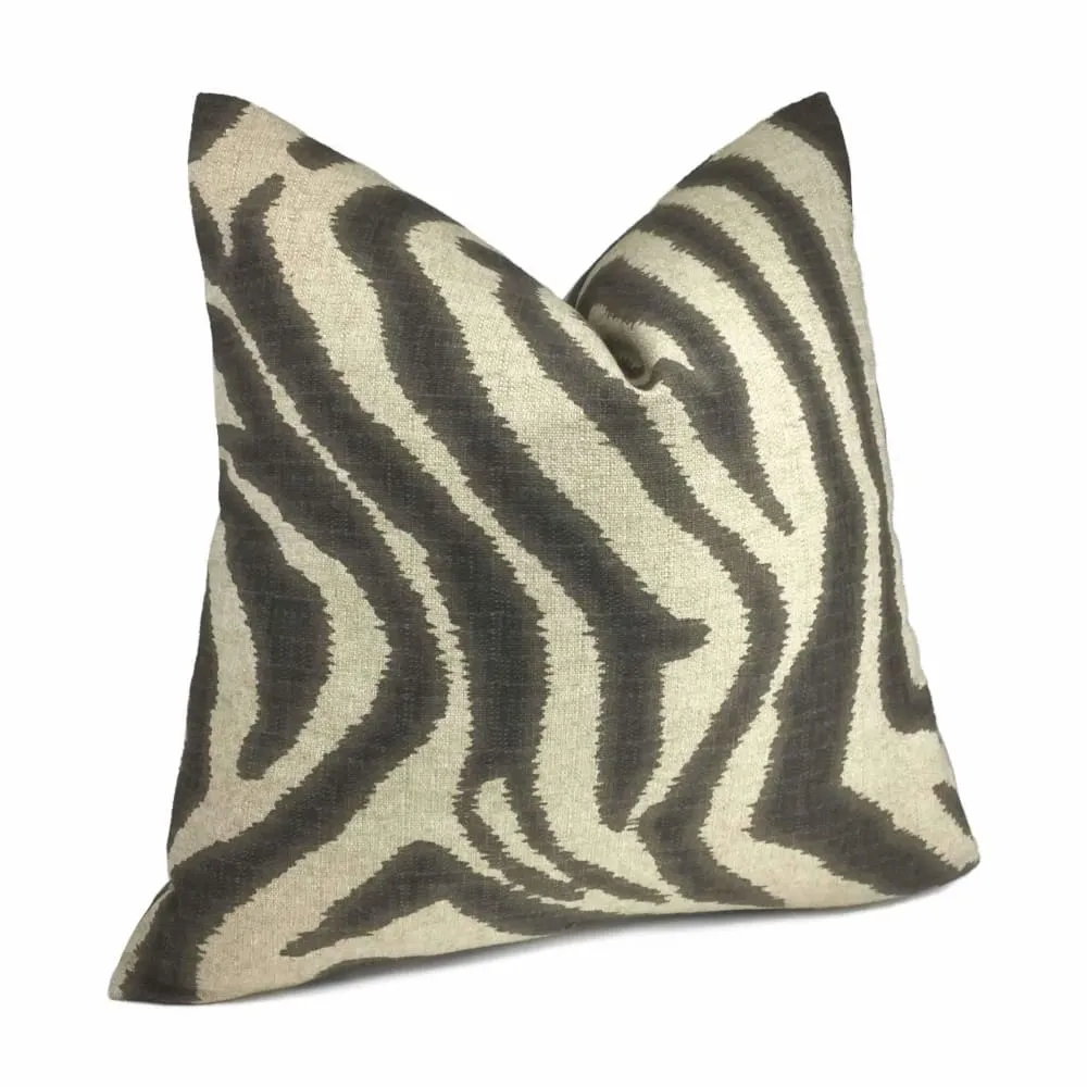 Ikat Zebra Large Brownish Gray Beige Animal Stripe Pillow Cover (Made from Lacefield Designs fabric)