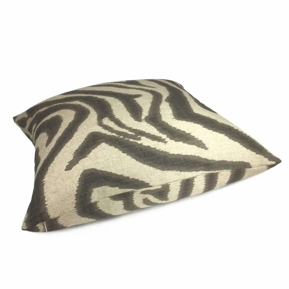 Ikat Zebra Large Brownish Gray Beige Animal Stripe Pillow Cover (Made from Lacefield Designs fabric)