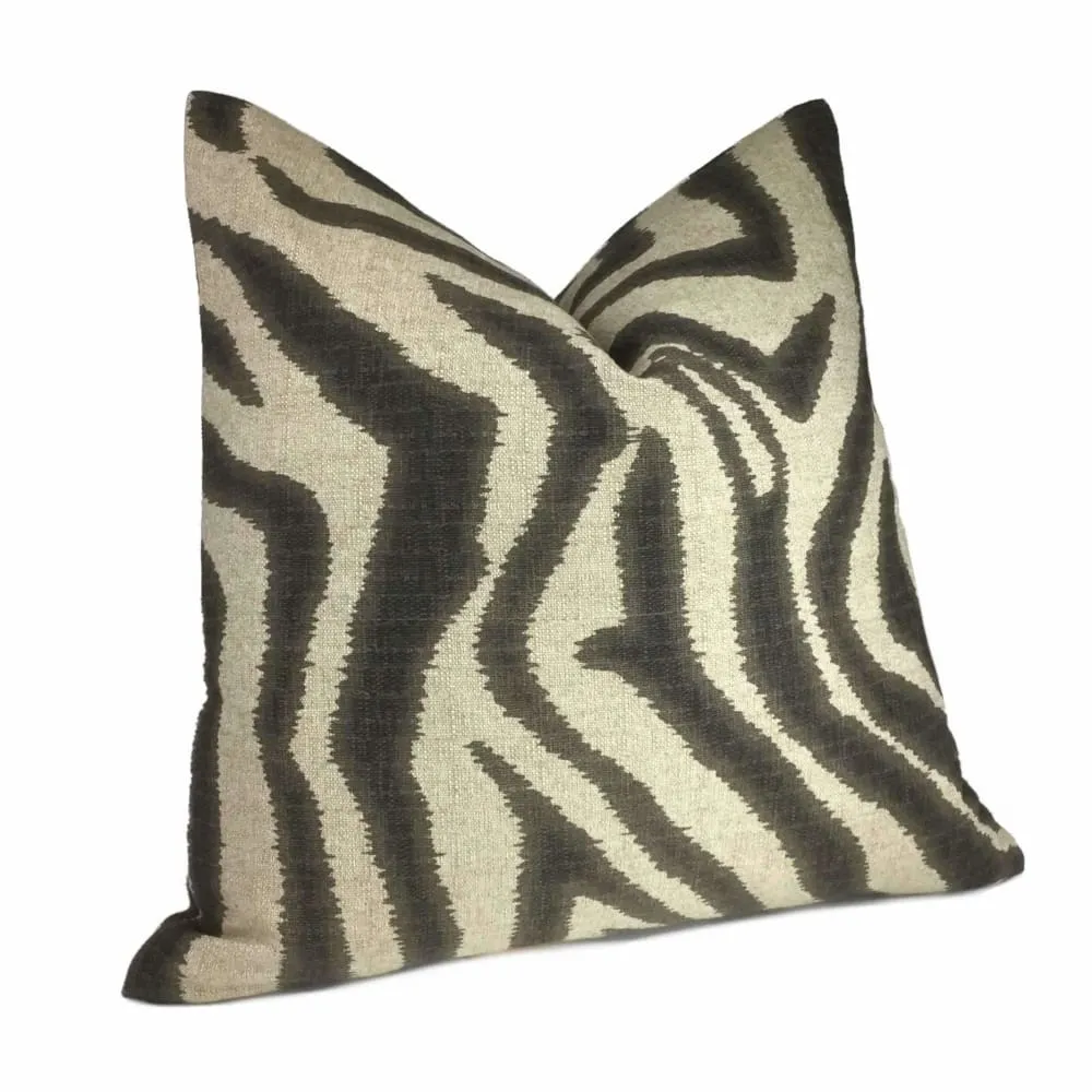 Ikat Zebra Large Brownish Gray Beige Animal Stripe Pillow Cover (Made from Lacefield Designs fabric)