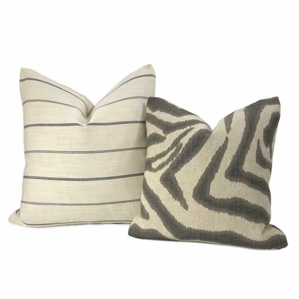 Ikat Zebra Large Brownish Gray Beige Animal Stripe Pillow Cover (Made from Lacefield Designs fabric)