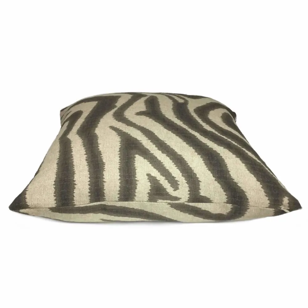 Ikat Zebra Large Brownish Gray Beige Animal Stripe Pillow Cover (Made from Lacefield Designs fabric)