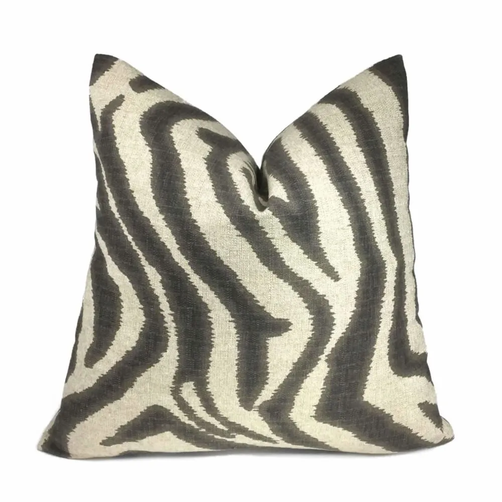 Ikat Zebra Large Brownish Gray Beige Animal Stripe Pillow Cover (Made from Lacefield Designs fabric)