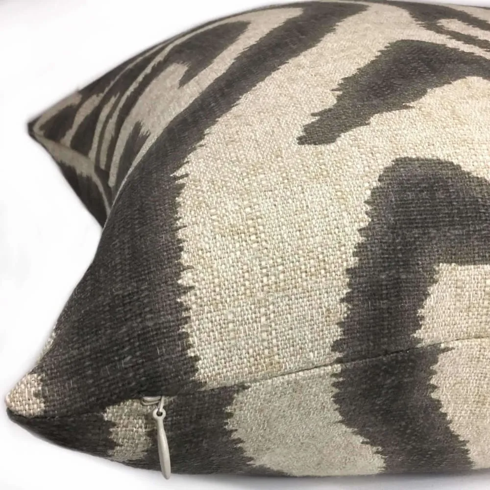 Ikat Zebra Large Brownish Gray Beige Animal Stripe Pillow Cover (Made from Lacefield Designs fabric)