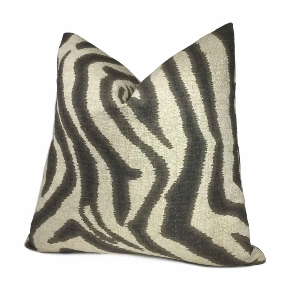 Ikat Zebra Large Brownish Gray Beige Animal Stripe Pillow Cover (Made from Lacefield Designs fabric)