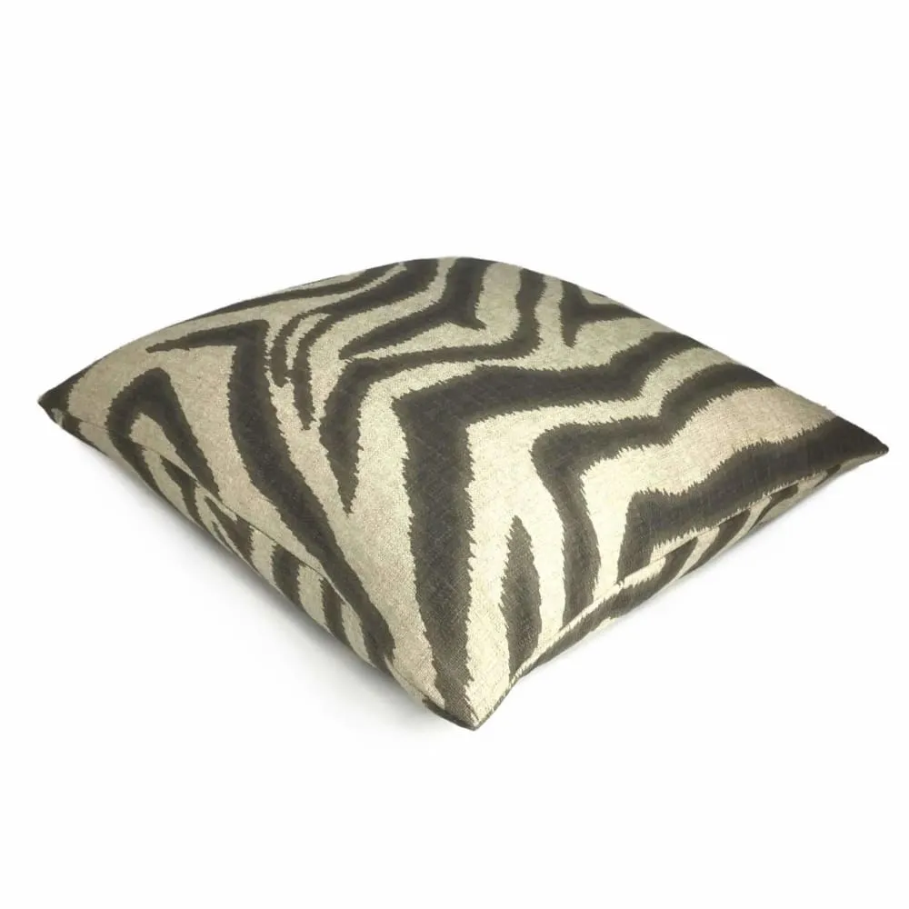 Ikat Zebra Large Brownish Gray Beige Animal Stripe Pillow Cover (Made from Lacefield Designs fabric)