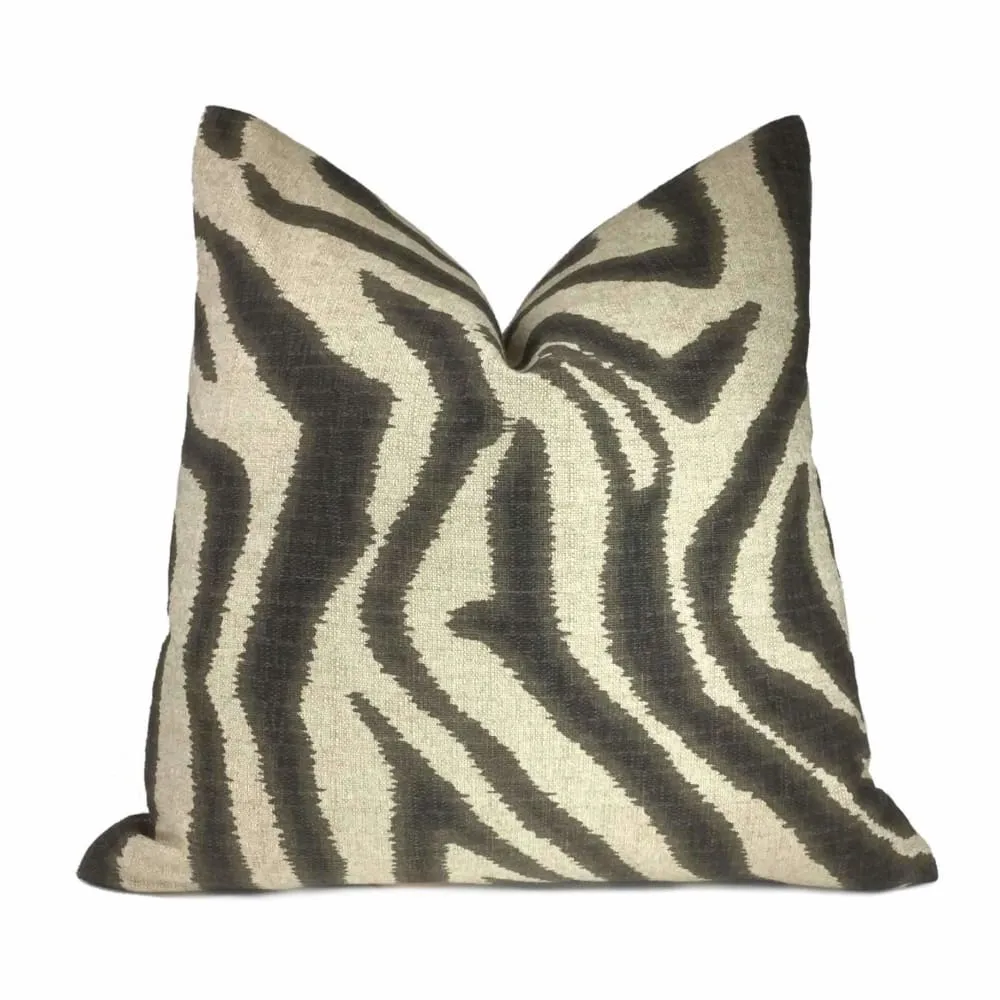 Ikat Zebra Large Brownish Gray Beige Animal Stripe Pillow Cover (Made from Lacefield Designs fabric)