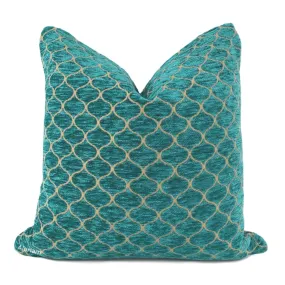 Imani Jewel Teal Green Ogee Lattice Chenille Pillow Cover