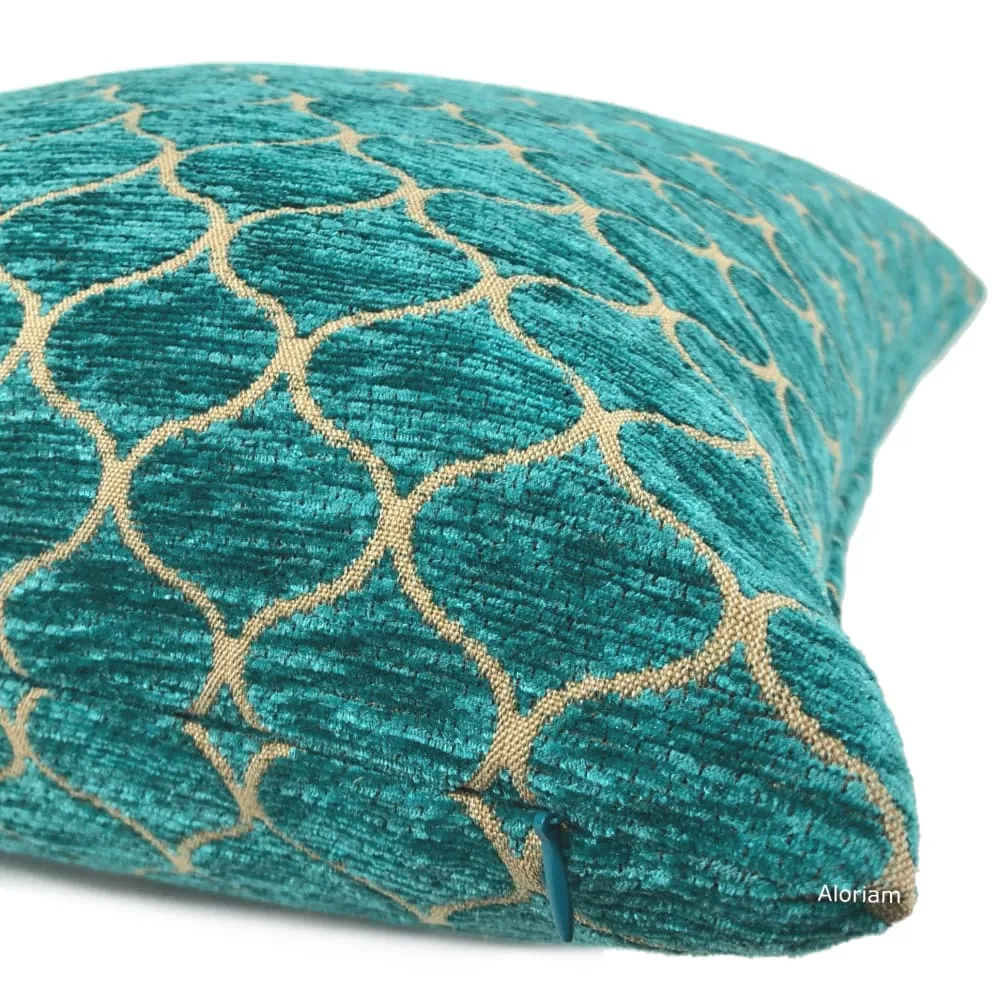 Imani Jewel Teal Green Ogee Lattice Chenille Pillow Cover