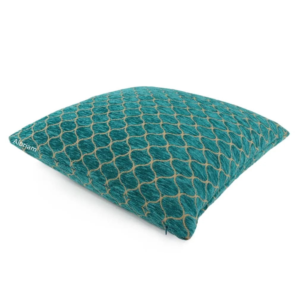 Imani Jewel Teal Green Ogee Lattice Chenille Pillow Cover