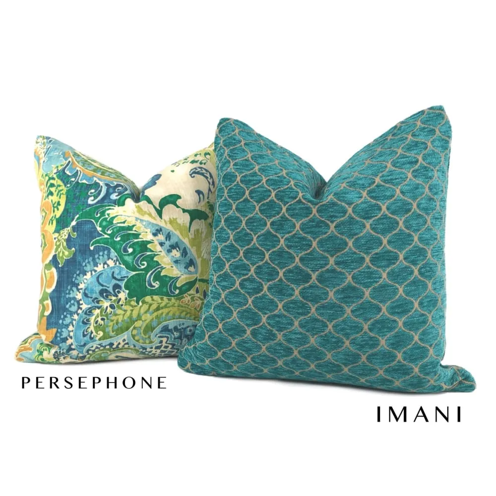 Imani Jewel Teal Green Ogee Lattice Chenille Pillow Cover