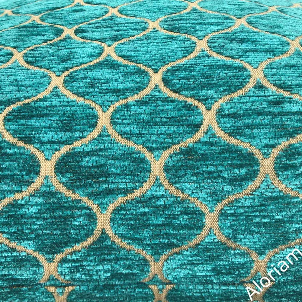 Imani Jewel Teal Green Ogee Lattice Chenille Pillow Cover