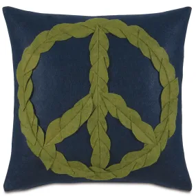 Indigo and Olive Green Peace Throw Pillow Cover 18x18