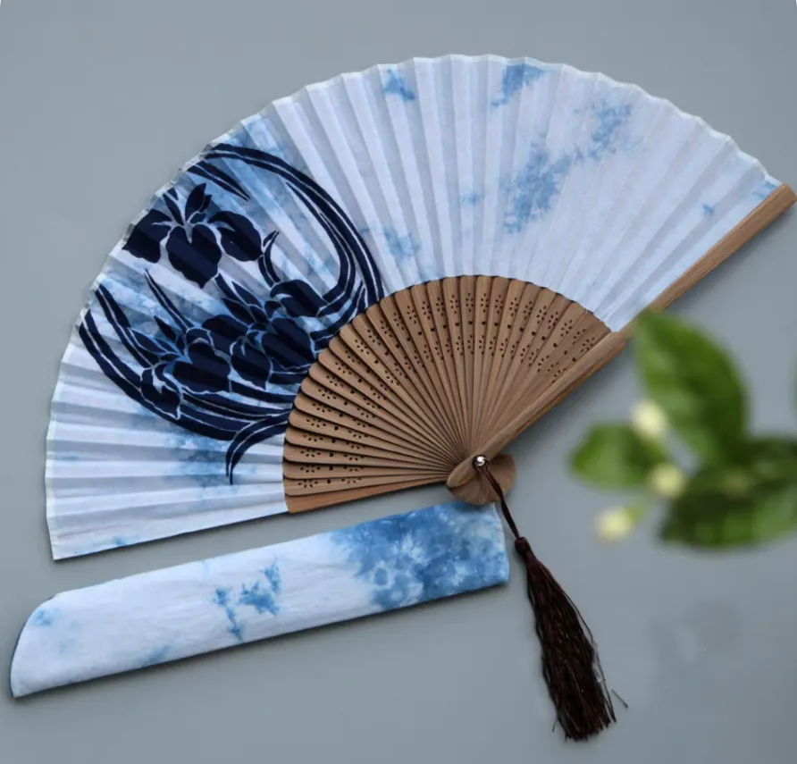 Indigo Folding Hand Fan 【Orchid】