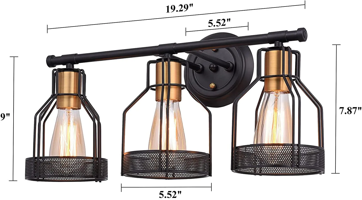 Industrial Bathroom Vanity Light 3 Light Farmhouse Metal Cage Bathroom Wall Light Fixture Black