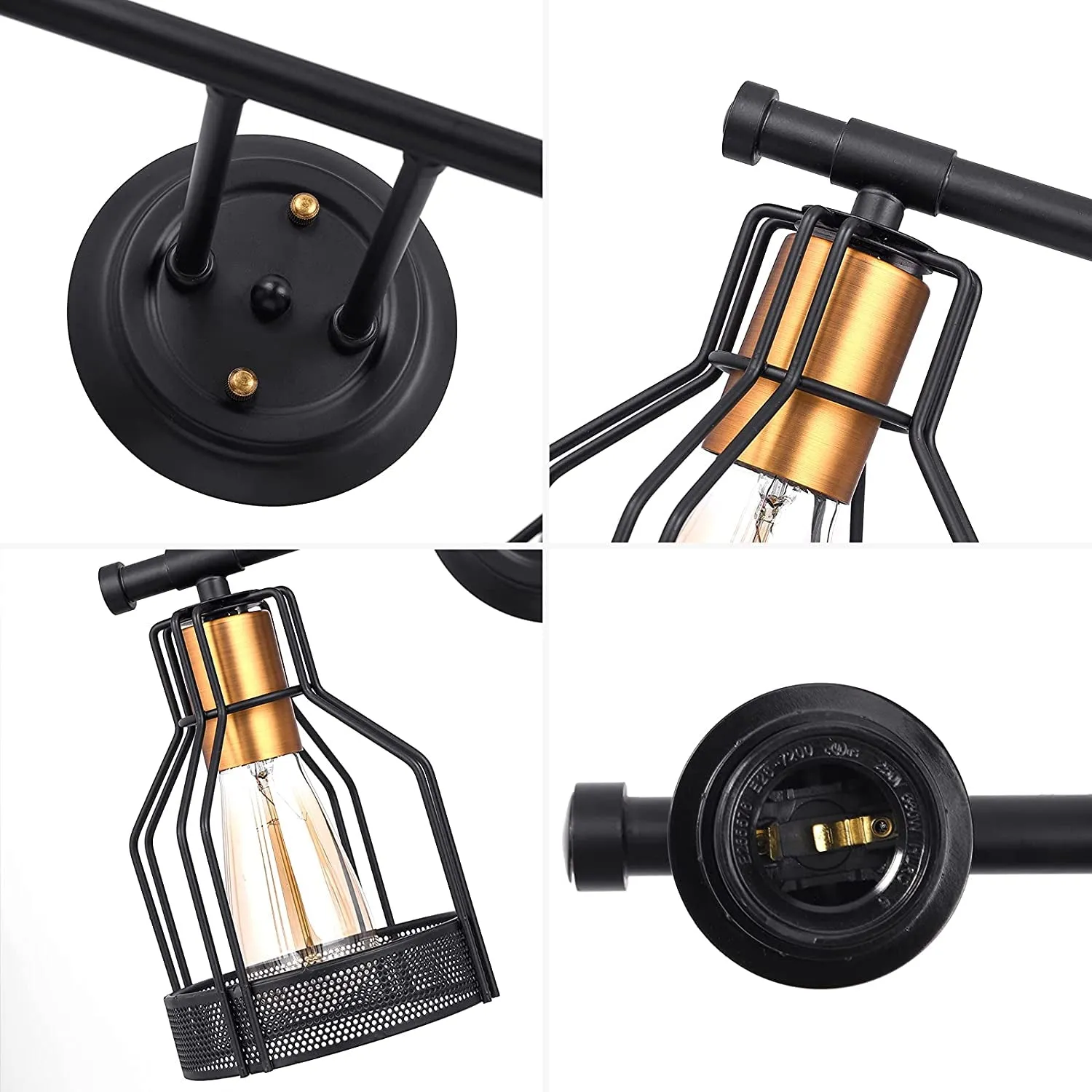 Industrial Bathroom Vanity Light 3 Light Farmhouse Metal Cage Bathroom Wall Light Fixture Black