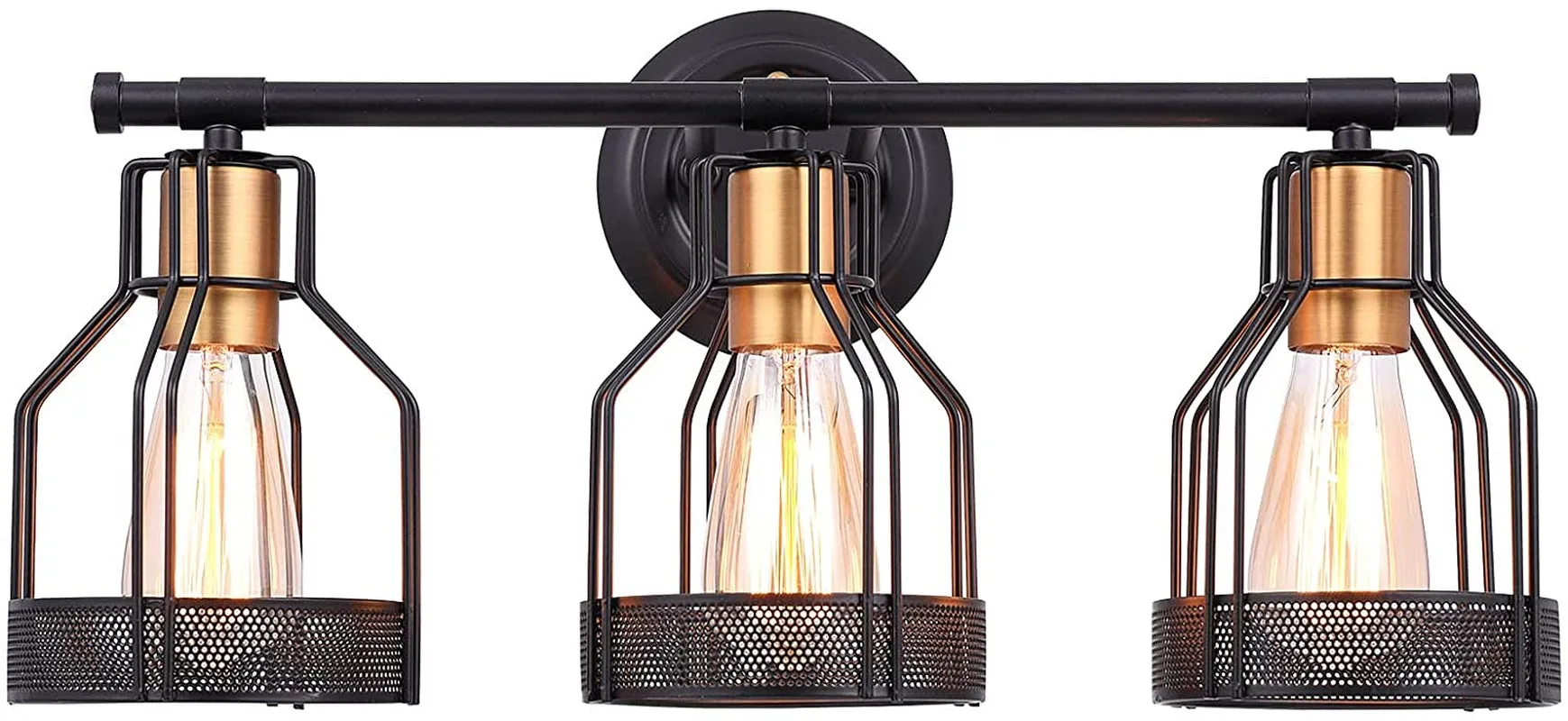 Industrial Bathroom Vanity Light 3 Light Farmhouse Metal Cage Bathroom Wall Light Fixture Black