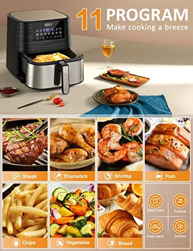 Innsky Air Fryer XL 5.8QT, 【2022 Upgraded】 11 in 1 Oilless Hot Air Fryers Oven, Easy One Touch Screen with Preheat & Delay Start, ETL Listed, Airfryer 1700W for Air Fry, Roast, Bake, Grill, 32 Recipe Book