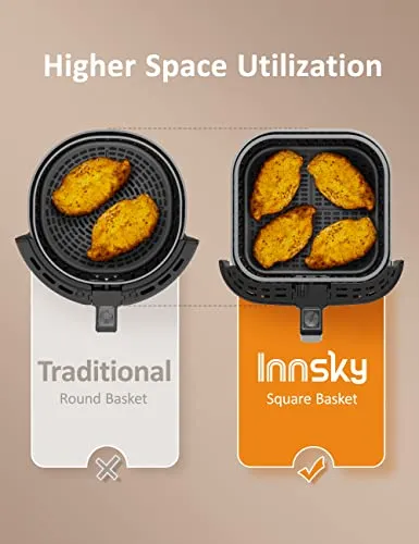 Innsky Air Fryer XL 5.8QT, 【2022 Upgraded】 11 in 1 Oilless Hot Air Fryers Oven, Easy One Touch Screen with Preheat & Delay Start, ETL Listed, Airfryer 1700W for Air Fry, Roast, Bake, Grill, 32 Recipe Book