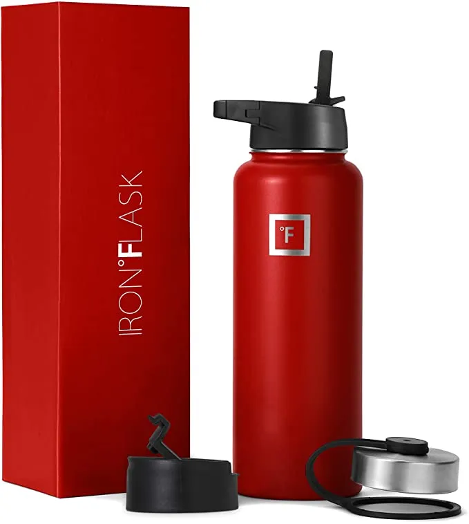 Iron Flask Sports Water Bottle - 14 Oz, 3 Lids (Straw Lid), Leak Proof, Vacuum Insulated Stainless Steel, Double Walled, Thermo Mug, Metal Canteen