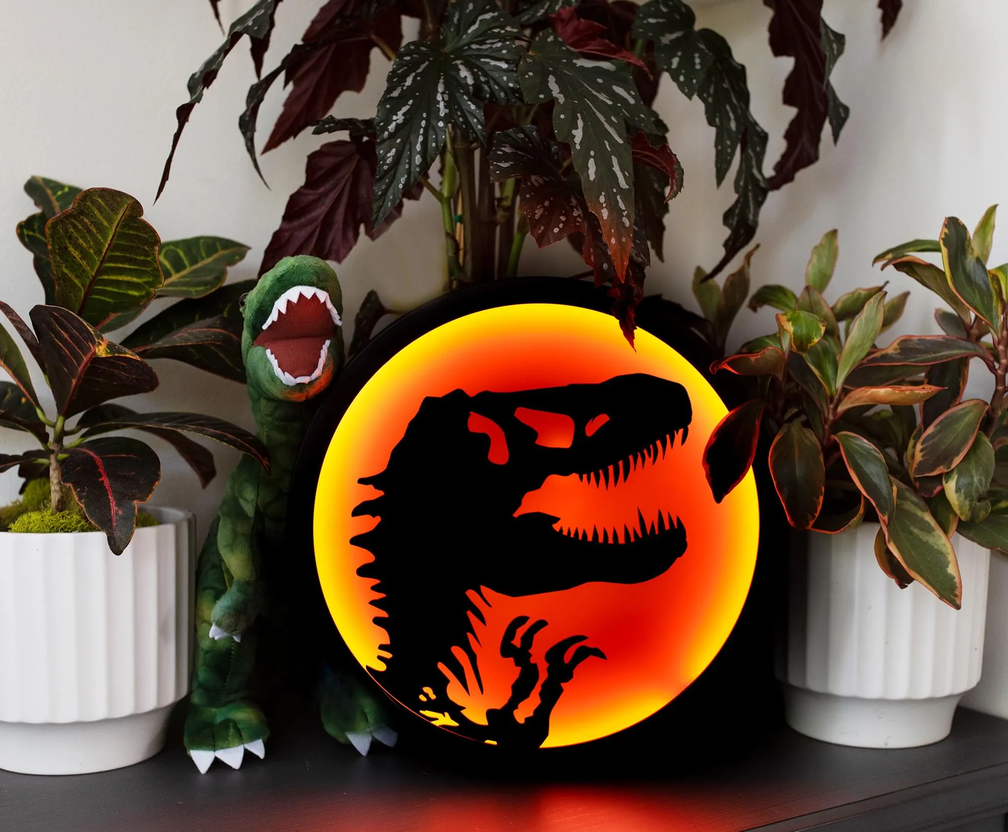 Jurassic Park T-Rex Logo LED Wall Light Sign | 12 Inches Tall