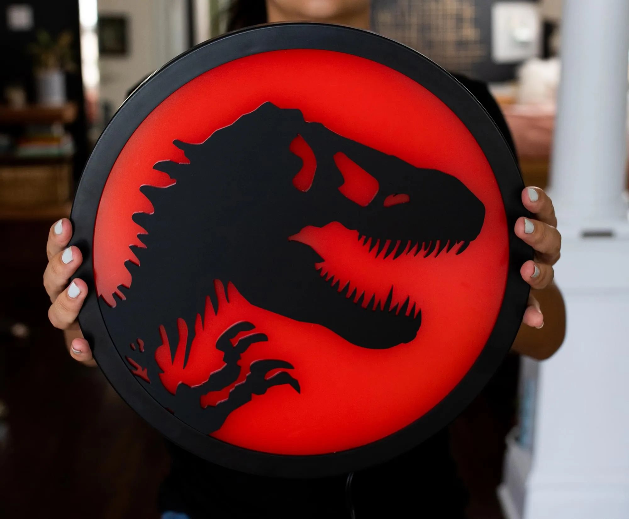 Jurassic Park T-Rex Logo LED Wall Light Sign | 12 Inches Tall