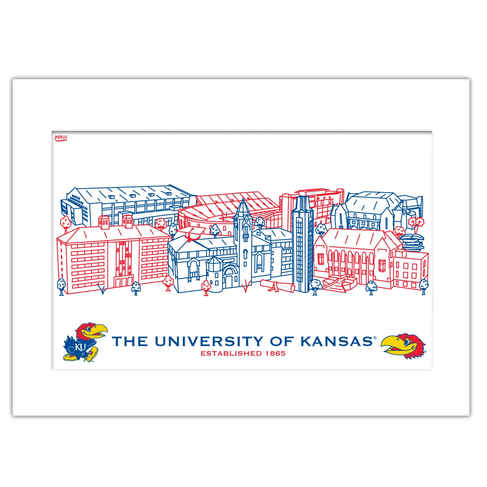 Kansas Jayhawks Matted Campus Wall Art 11" x 14"