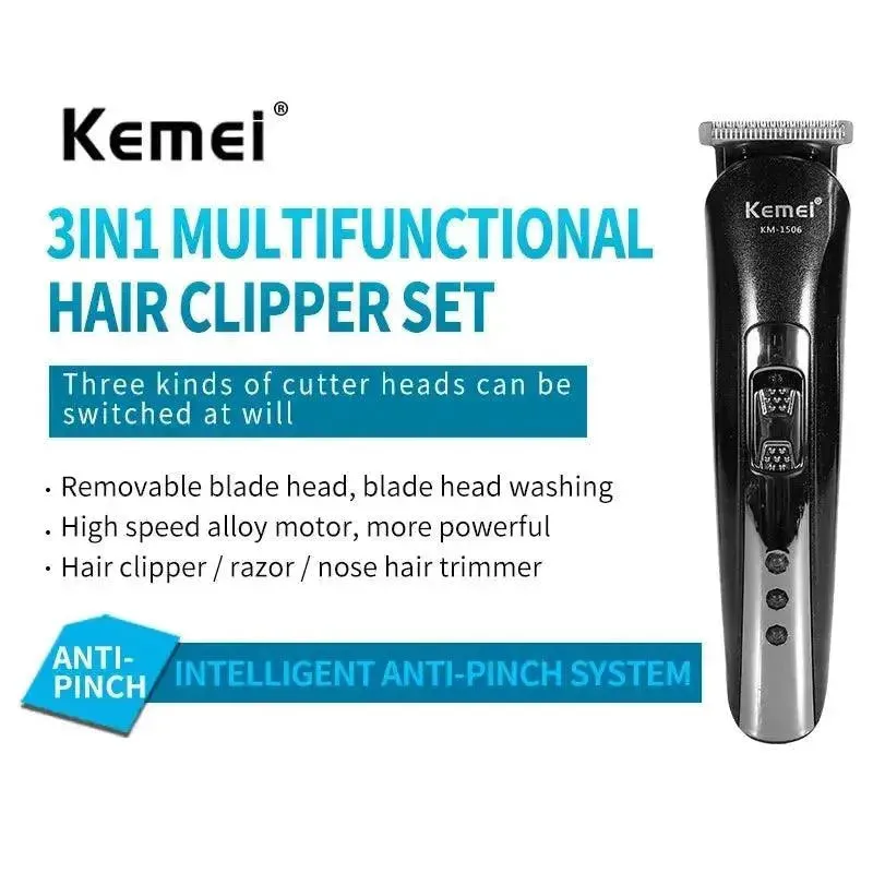 Kemei KM-1506 3-in-1 Electric Shaver - USB Rechargeable Hair Trimmer