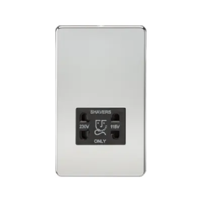 Knightsbridge Screwless 115V/230V Dual Voltage Shaver Socket - Polished Chrome