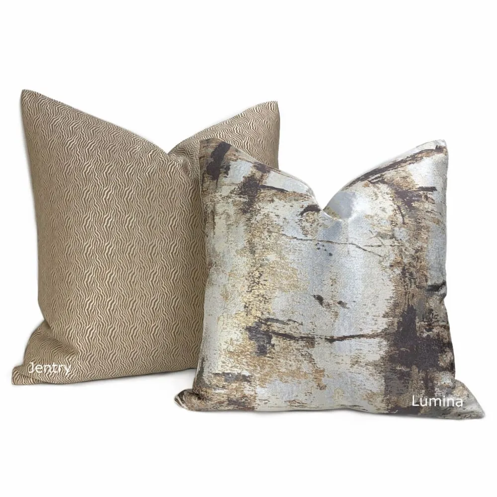 Kravet Candice Olson Abstract Wavy Lines Silvery Beige Taupe Throw Pillow Cushion Cover (Jentry fabric)