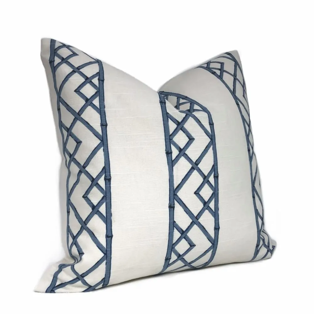 Kravet Latticely Ultramarine Blue White Trellis Linen Pillow Cover