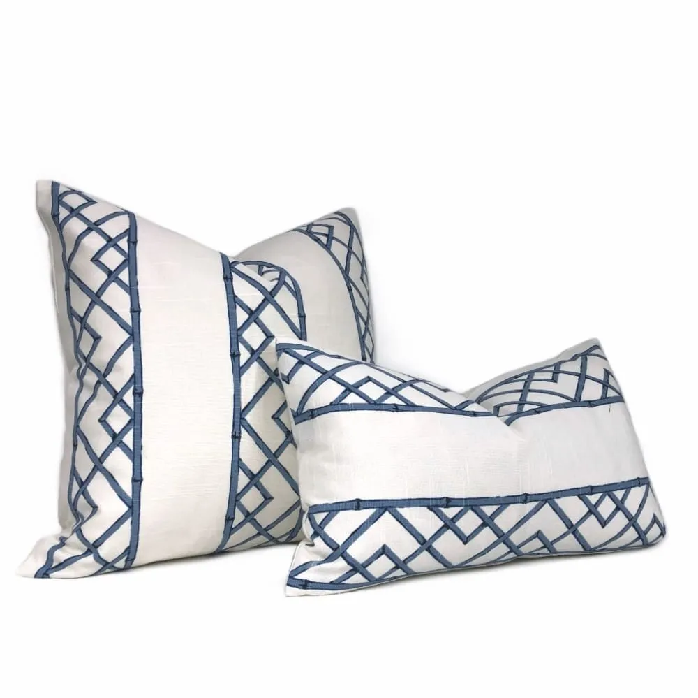 Kravet Latticely Ultramarine Blue White Trellis Linen Pillow Cover