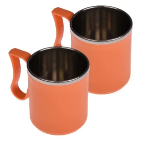 Kuber Industries Coffee Mug|Inside Stainless Steel Double Wall Tea Cup|Outside Plastic Stylish Milk Mug for Kids & Adults|Pack of 2 (Orange)