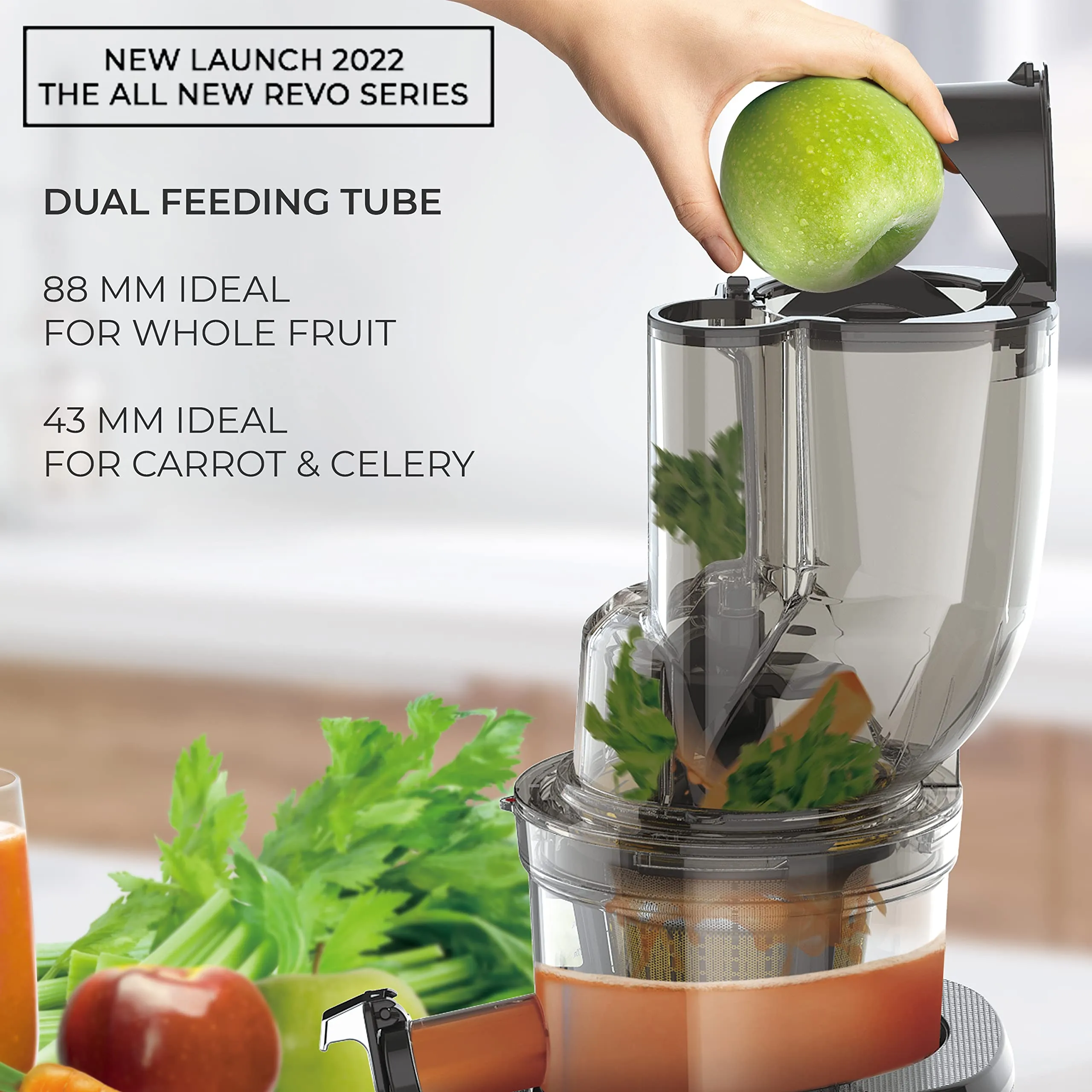 Kuvings REVO830 Black Luxury Cold Press Whole Slow Juicer (2023 New Launch), World's First Juicer with Patented Automatic-Cutting Auger to reduce juicing time, 12 Years Manufactuer Warranty, 240W