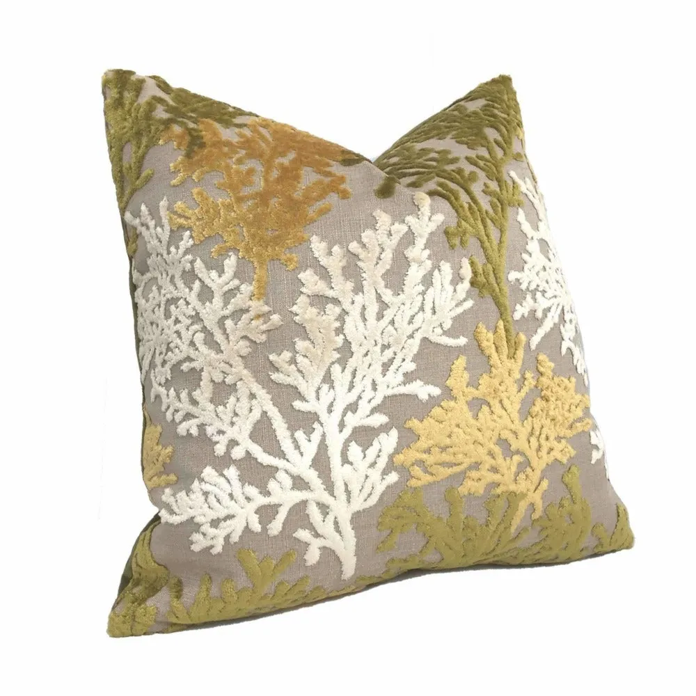 Lahaina Coral Reef Cut Velvet Lagoon Yellow Cream Green Beige Pillow Cover