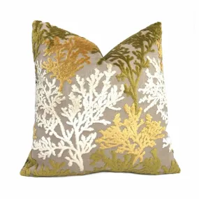 Lahaina Coral Reef Cut Velvet Lagoon Yellow Cream Green Beige Pillow Cover