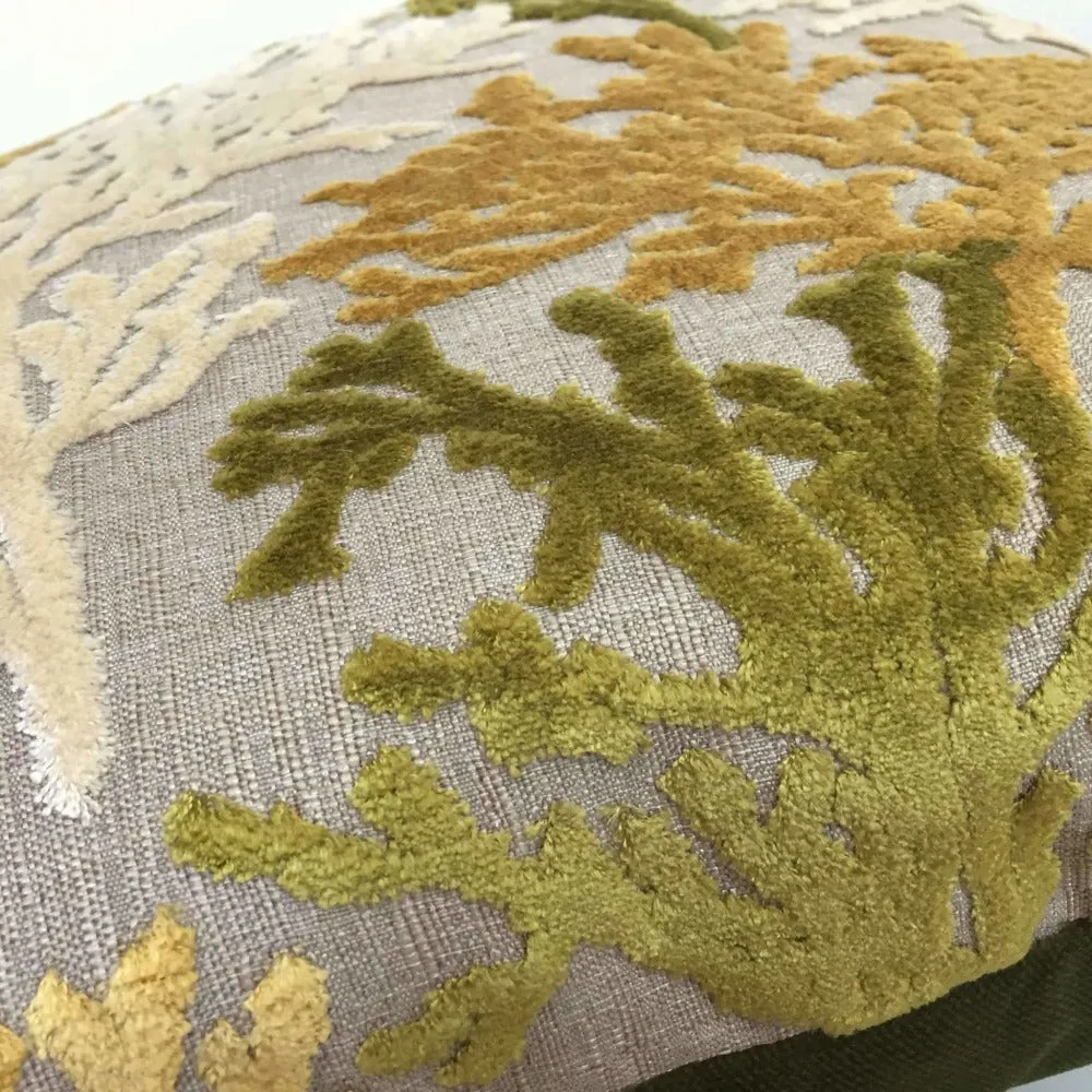 Lahaina Coral Reef Cut Velvet Lagoon Yellow Cream Green Beige Pillow Cover