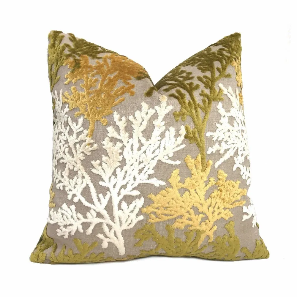 Lahaina Coral Reef Cut Velvet Lagoon Yellow Cream Green Beige Pillow Cover