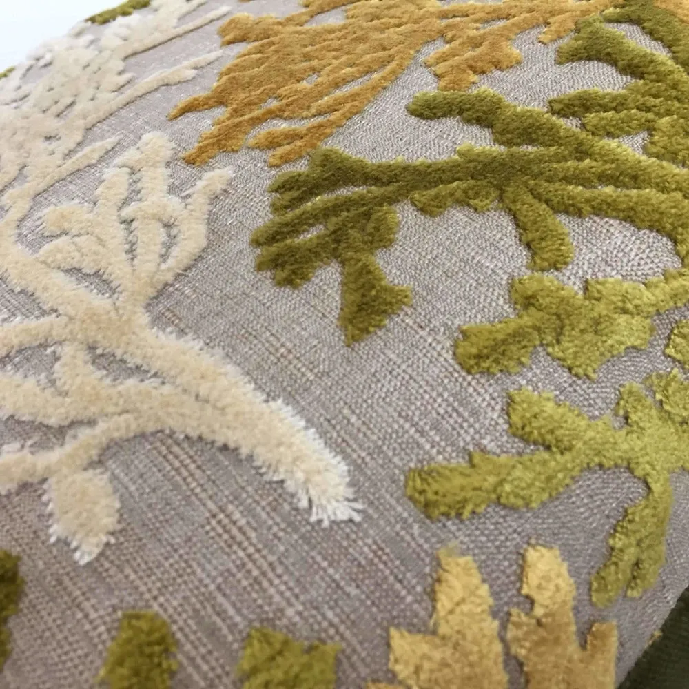 Lahaina Coral Reef Cut Velvet Lagoon Yellow Cream Green Beige Pillow Cover