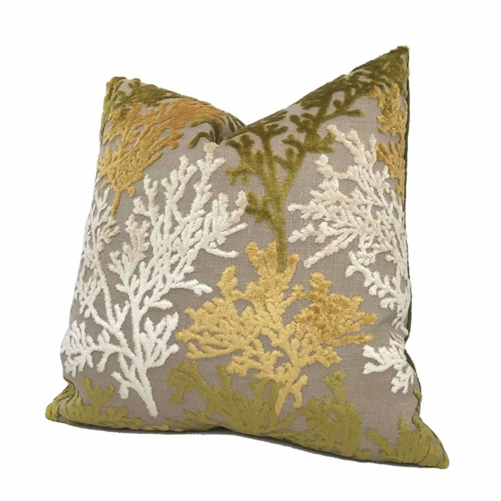 Lahaina Coral Reef Cut Velvet Lagoon Yellow Cream Green Beige Pillow Cover