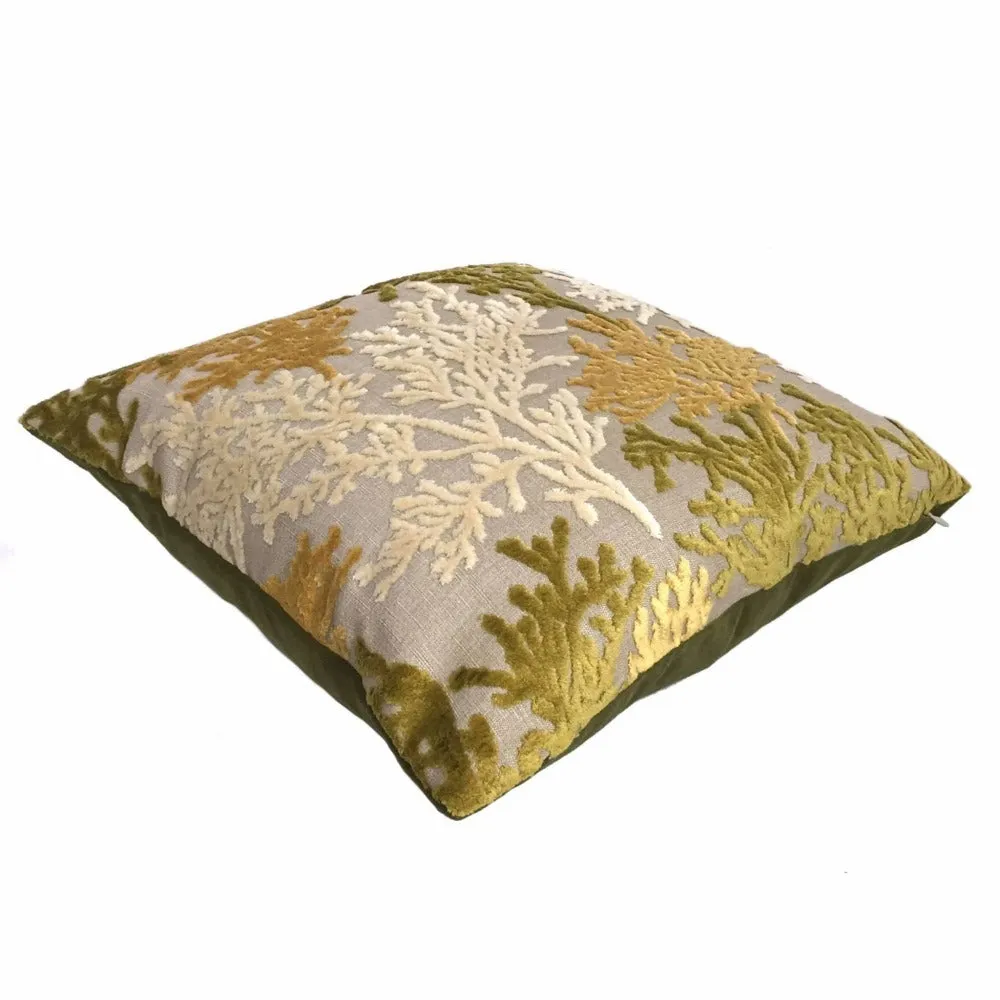 Lahaina Coral Reef Cut Velvet Lagoon Yellow Cream Green Beige Pillow Cover