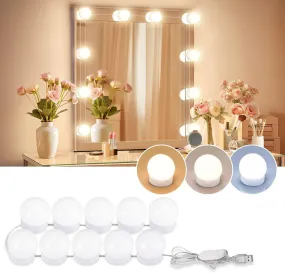 LED Vanity Lights for Mirror, Hollywood Style Vanity Lights with 10 Dimmable Bulbs, Adjustable Color & Brightness, USB Cable, Mirror Lights Stick on for Makeup Table Dressing Room, White