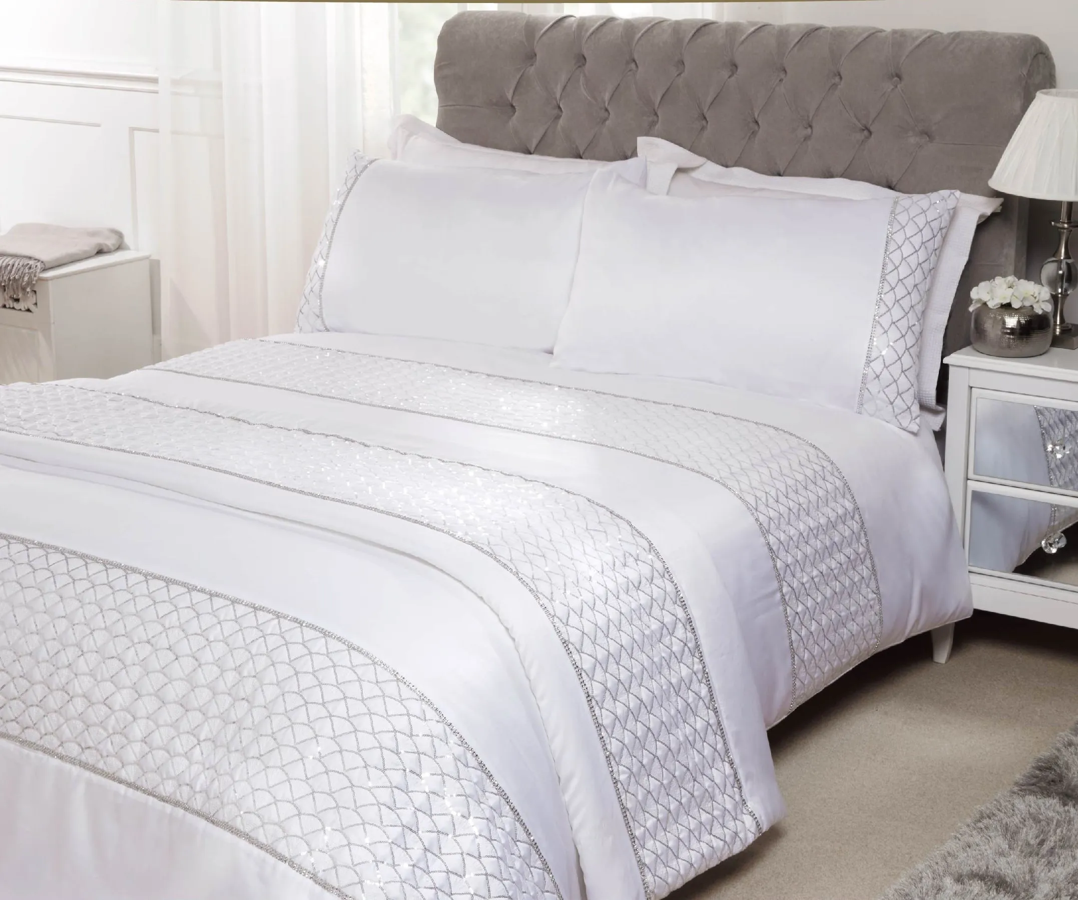 Lewis's Charlotte Sequin Panel Luxury Duvet Set - White