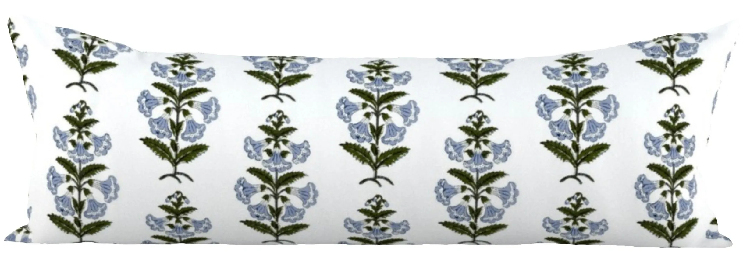 Light Blue and Green Petunia Block Printed Canvas Pillow Cover: Available in 10 Sizes