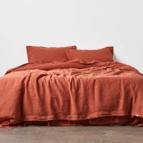 Linen Bedding Set - Duvet Cover, Sheet and Pillow Cover | 4 Pc Set | Rust Orange