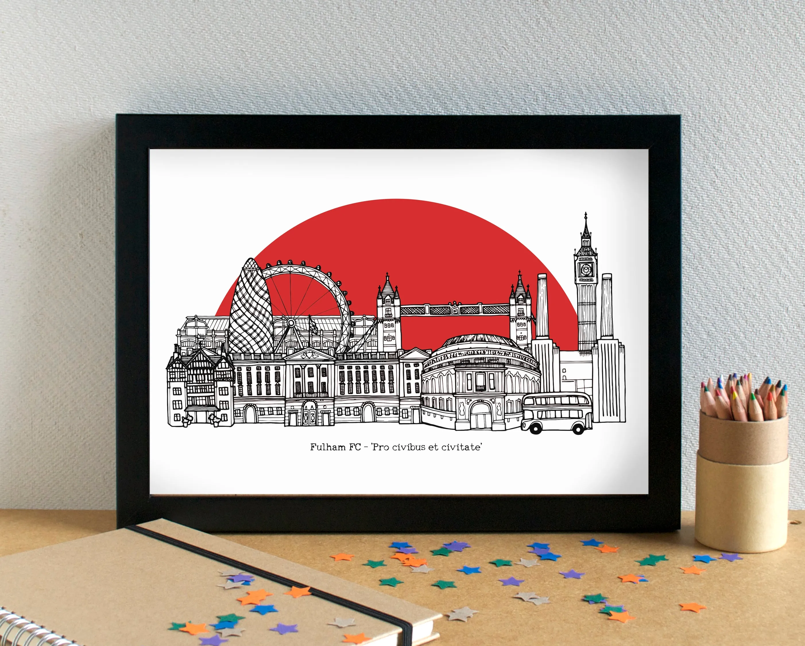 London Skyline Art Print - with Fulham FC Stadium - can be personalised