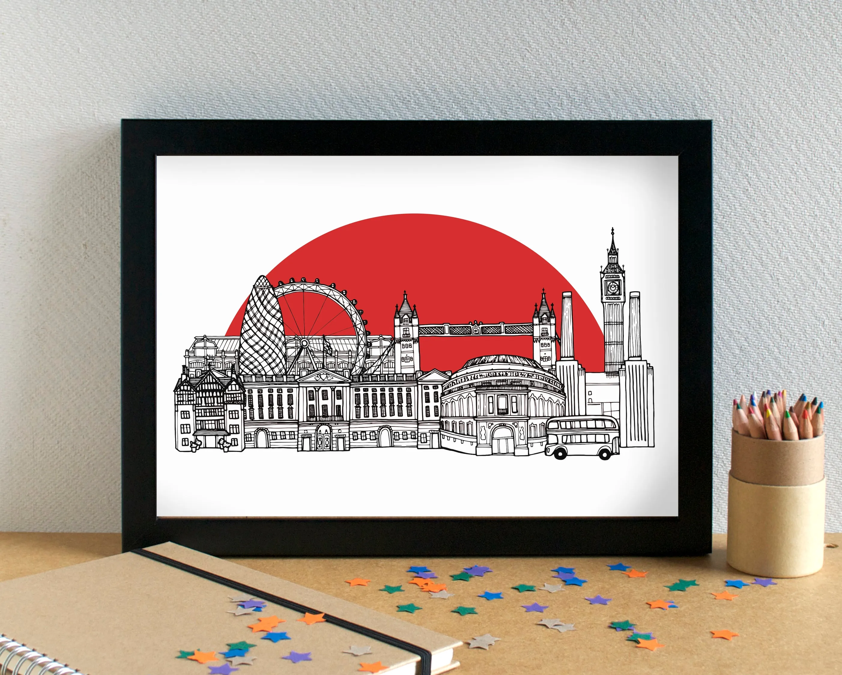 London Skyline Art Print - with Fulham FC Stadium - can be personalised