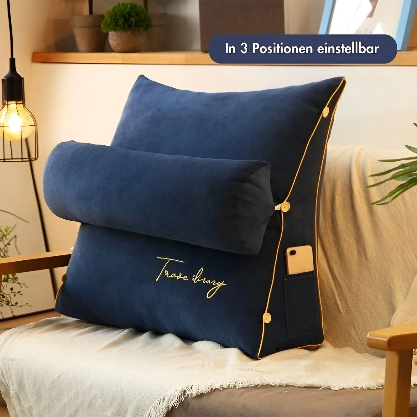 LoungeEase Cushion - Multifunktionales Dreiecks-Lesekissen und Rückenlehne für Bett