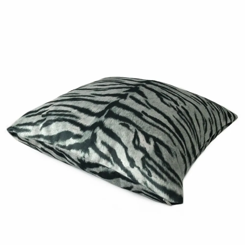 Magnificat Gray Black Tiger Stripe Velvet Pillow Cover (Fabric by the Yard available)