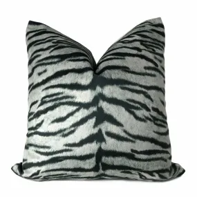 Magnificat Gray Black Tiger Stripe Velvet Pillow Cover (Fabric by the Yard available)