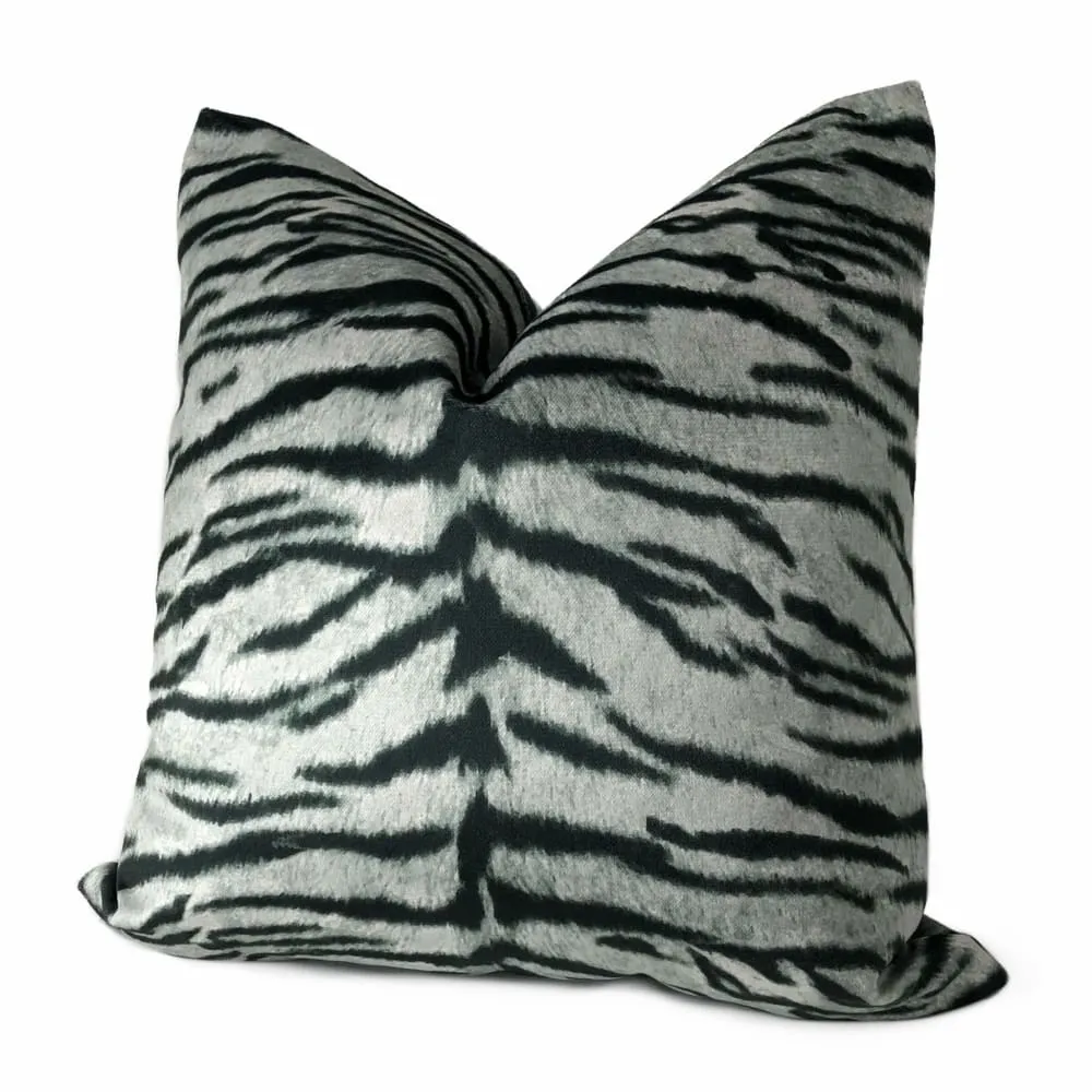 Magnificat Gray Black Tiger Stripe Velvet Pillow Cover (Fabric by the Yard available)